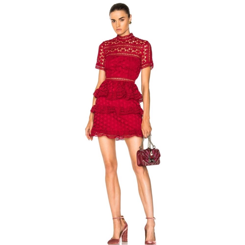 Self-Portrait red star Lace Mini Dress